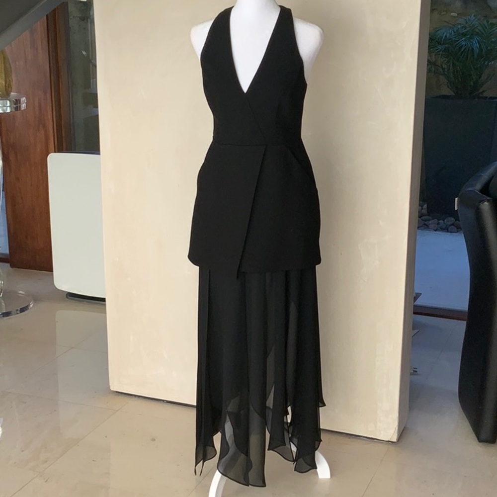Black Halston Gown with car wash chiffon skirt